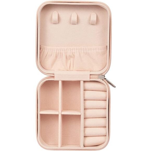 Small Jewelry Box, Travel Portable Jewelry Case for Ring, Pendant, Earring -Pink - Picture 4 of 7